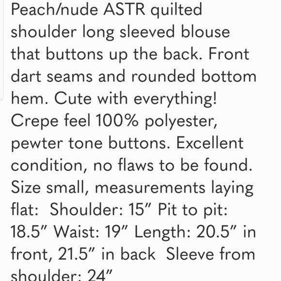 ASTR pink blouse long sleeve back buttons AD419801 quilted shoulder design crepe - Picture 10 of 10